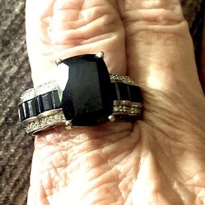 NWT Thai Black Spinel, White Zircon Ring size 9